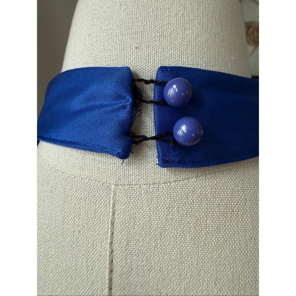 Vintage 80s Mayven’s of California Cobalt Blue Rocker Chic Ruched Midi Dress M - Picture 5 of 7